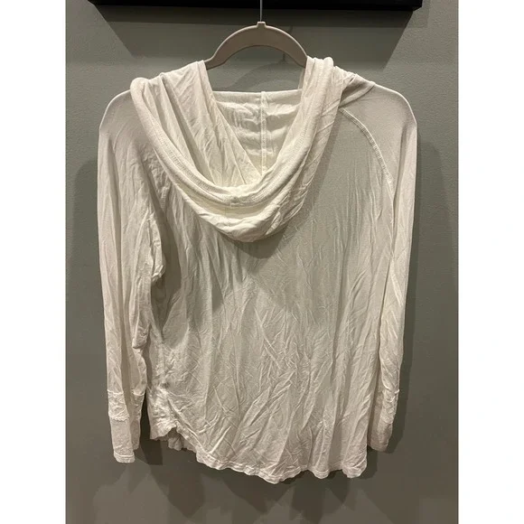 POL Hoodie Rope Drawstring White Pullover Top Whimsical Sleeve Women's Size: S - Picture 4 of 6